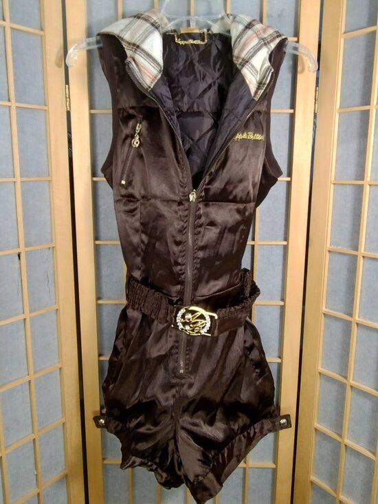 Apple Bottoms Pants - Apple Bottoms Hooded Belted Romper Brown Quilted Bling Size 5/6